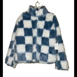 NWT Forever 21 Women's Chess White and Blue Jacket  Size Large